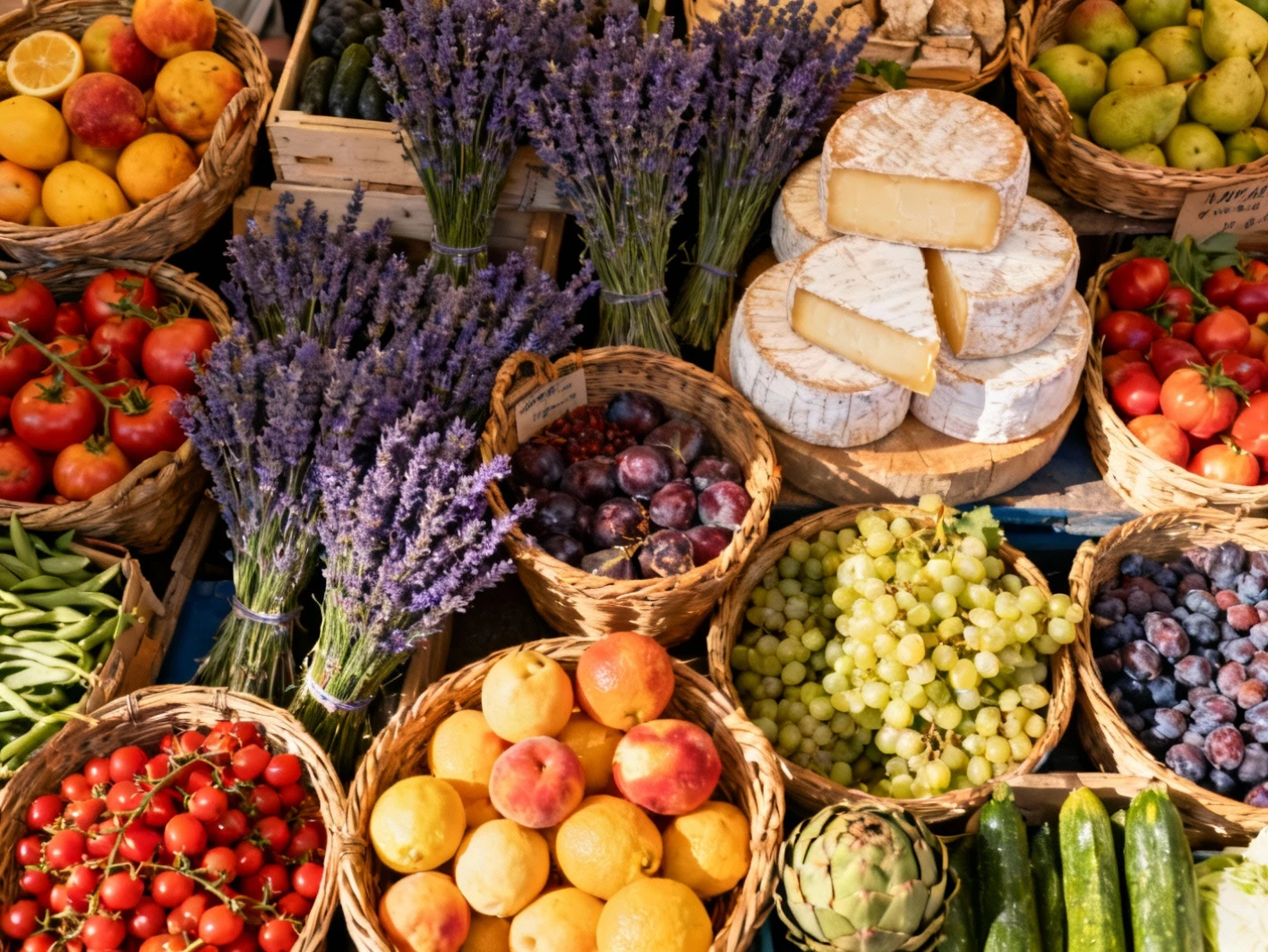 Marche provencal avec fruits et fromages artisanaux